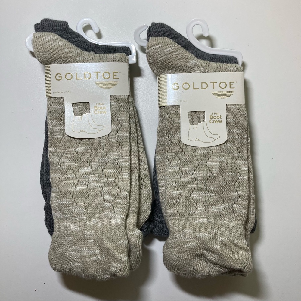 4 Pair Gold Toe Women's 9-11 Petra Crew Boot & Crochet Donegal Socks New